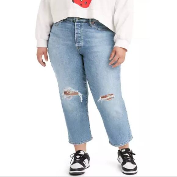 Levis Wedgie Straight Plus Size 22W Distressed Medium Light Wash Denim Jeans NEW - Picture 1 of 10
